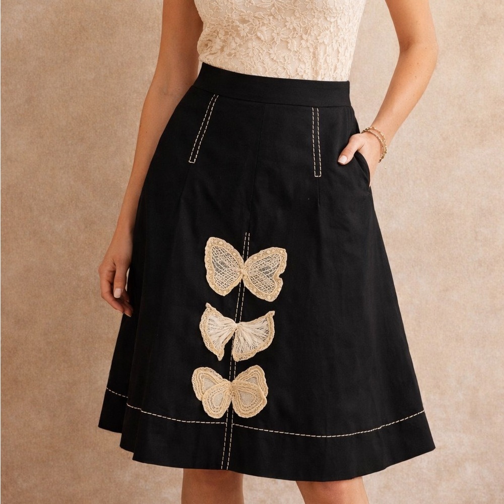 Anthropologie Boho Butterfly Crochet A-Line Skirt Size 4